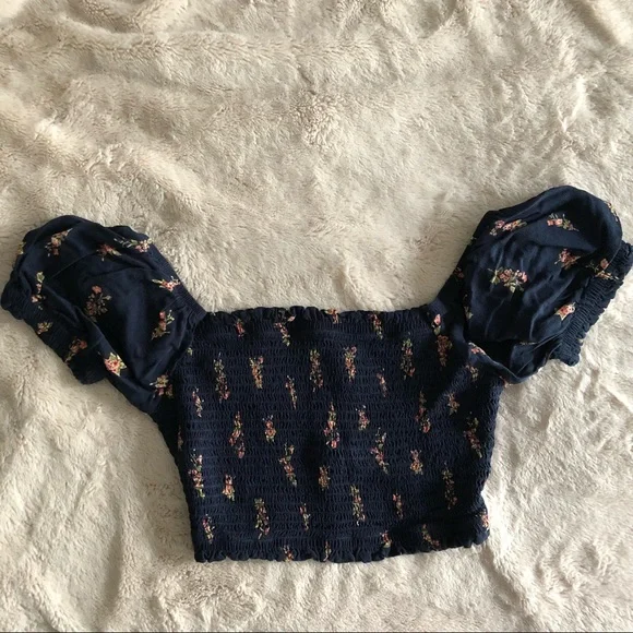 Navy and Pink Floral Off The Shoulder Top and Wide Leg Pants Set - Picture 3 of 13